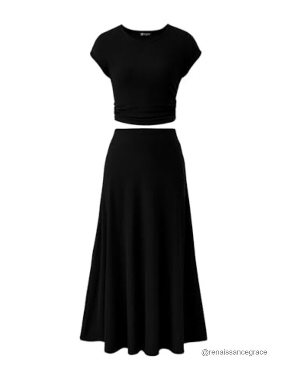 PRETTYGARDEN Ribbed Knit 2 Piece Skirt Set Crop Top Midi A Line